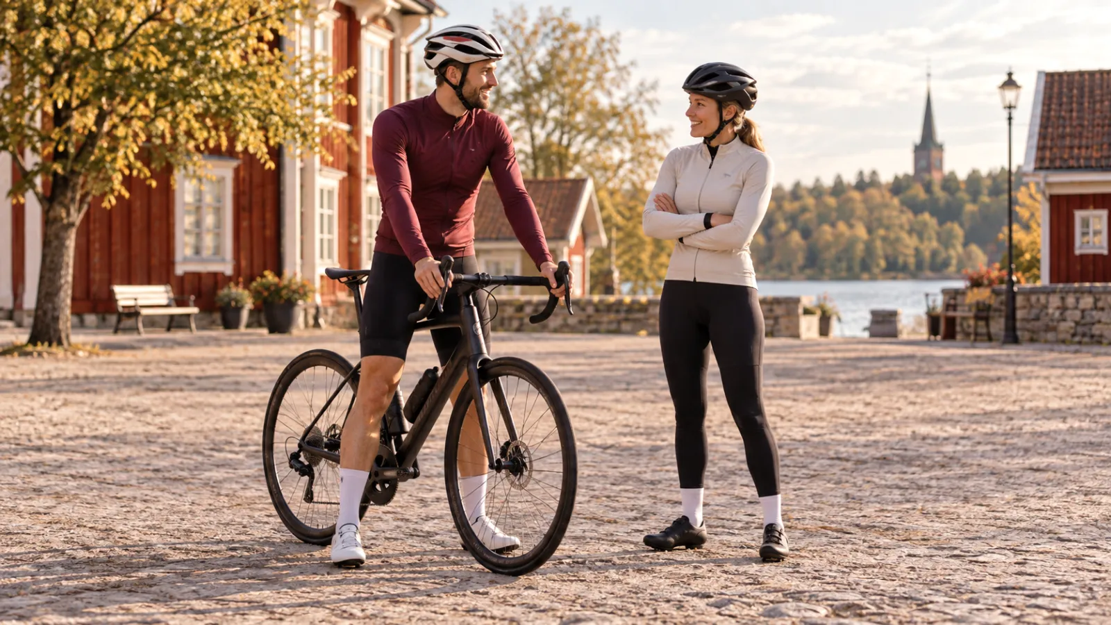 Illustration av cyklister på en lugn övningsplats.